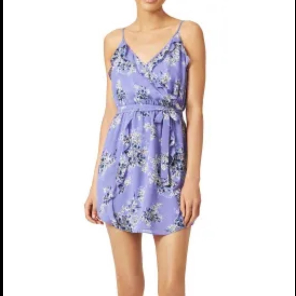 Joie Silk Floral Wrap Dress Periwinkle Blue Purple Ruffle Mini Dress Medium